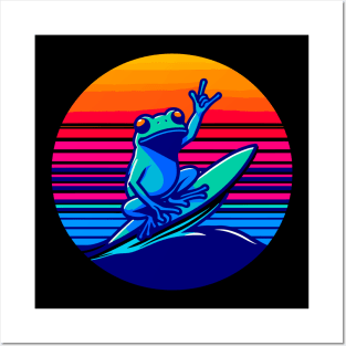 Frog Lover Surfing Beach Posters and Art